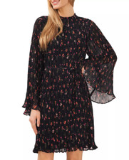 Vince Camuto Pleated Fan Sleeve Dress Black Size S 4672