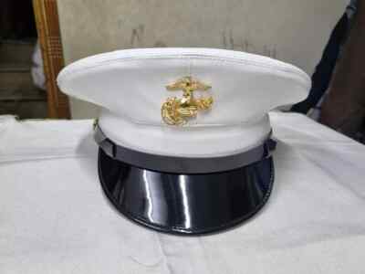 usmc dress blues hat USMC Marine Corps Dress Blue Enlisted Vinyl Service Black Dress Cap Hat