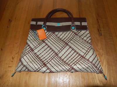 GABS DESIGNER TOTE HANDBAG SHOPPER G3 GABS LEATHER GREY BROWN 