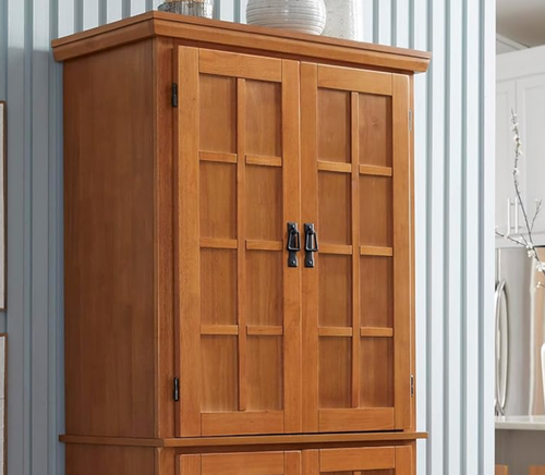 Tall Kitchen Pantry Solid Wood Storage Cabinet Cupboard Organizer Bath Brown Oak - Picture 14 of 15