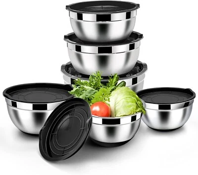 Schüssel Set 6x Edelstahl Rührschüssel Salatschüssel mit Luftdichte Deckel B925 - Bild 1 von 4