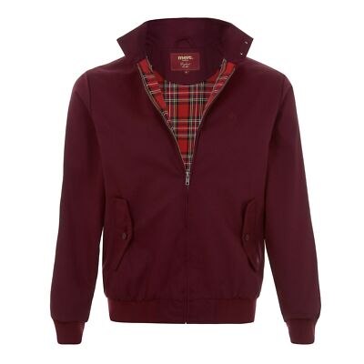 MENS MERC LONDON ORIGINAL CLASSIC HARRINGTON TARTAN LINED BOMBER JACKET - WINE