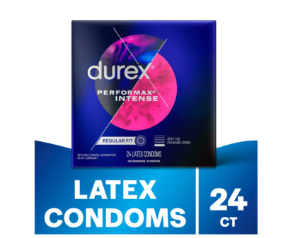 Durex Performax Intense Condoms Dotted with Delay Lubricant Rubber Condoms 24 Ct