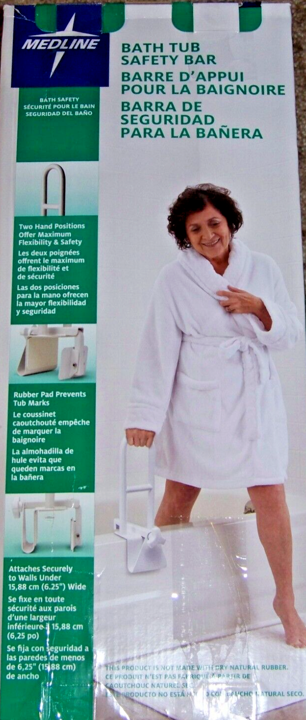 NEW Medline Bathtub Safety Grab Bar, Handle Clamps on Side of Bathtub