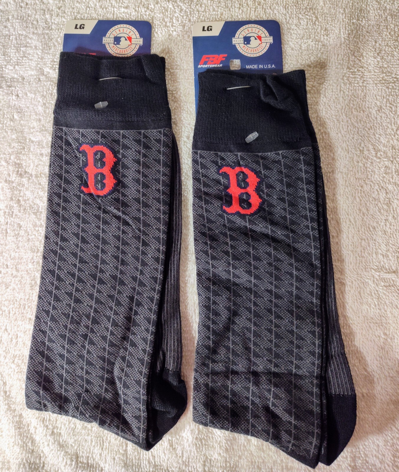 Boston Red Sox Mens Size Large 10-13 Socks MLB FBF Herringbone Lot/Bulk (2) Pair