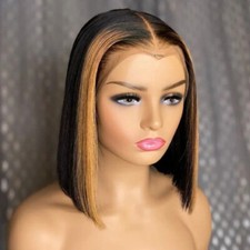 13x4 Lace Front Highlights Black Bob Human Hair Wigs