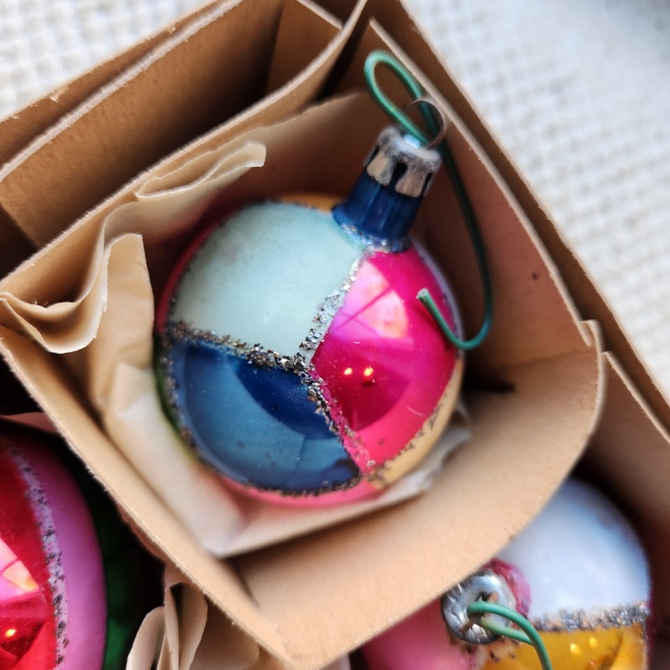 12 Vintage Poland Hand Painted Round Fantasia Glass Christmas Ornaments