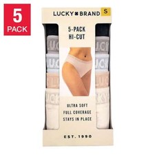 Lucky Brand Ladies' Hi Cut Underwear, 5 Pack Multicolored, LARGE