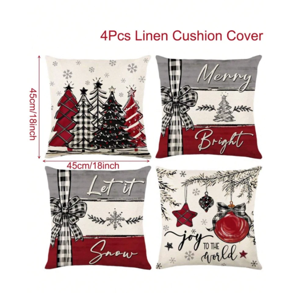 Christmas Pillow Covers 18x18 Set of 4 Winter Xmas Holiday Decorations for Home - Image 3 of 4