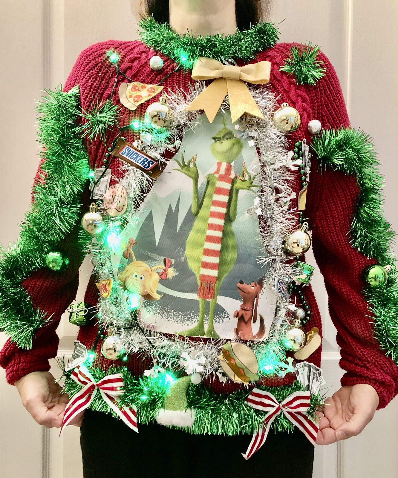 Ugly grinch christmas sweater with lights women s medium ebay