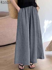 Vintage Checked Pants Women Stylish Wide Leg Pant Elegant High Waist Pants