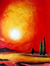 ORIGINAL ACRYLIC SURREAL ART CONCEPTUAL  Sunset Trees LANDSCAPE MODERN PAINTING