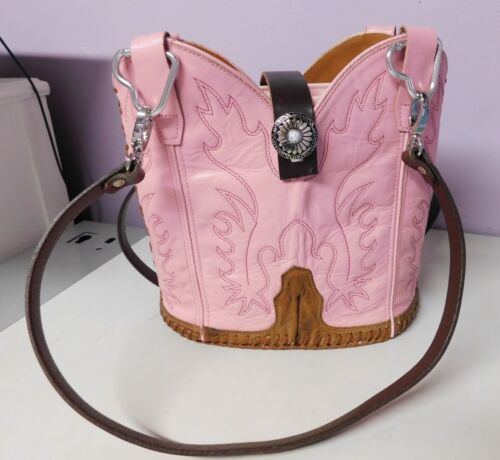 Różowa skórzana torebka kowbojska - Zdjęcie 1 z 8