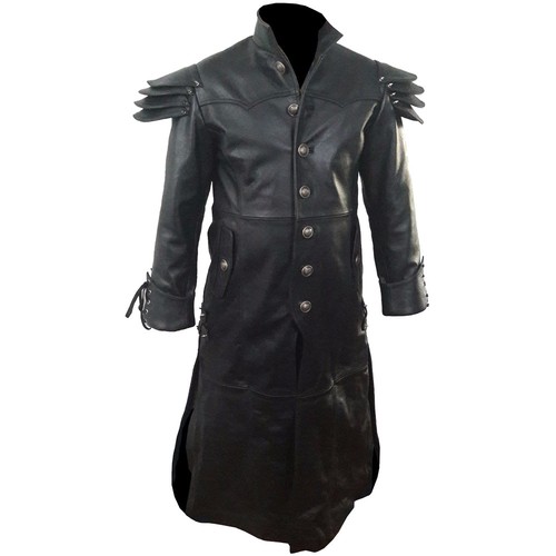 Uomo Cappotto Trench Vero Nero Pelle Goth Matrix Steampunk Gotico | eBay