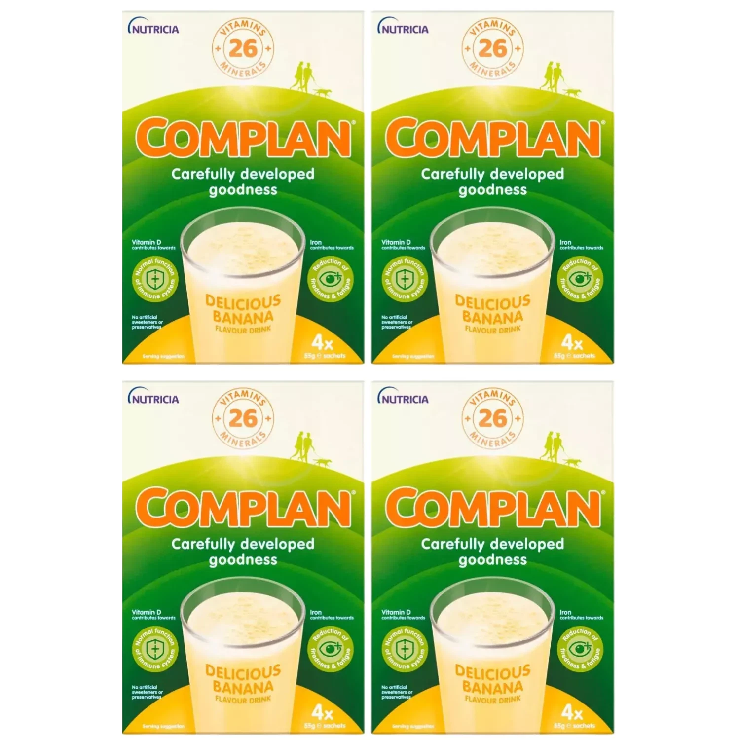 Complan Banana Flavour Nutrition Drink Powder 4 x 57g Sachets Pack-4 - Picture 1 of 4