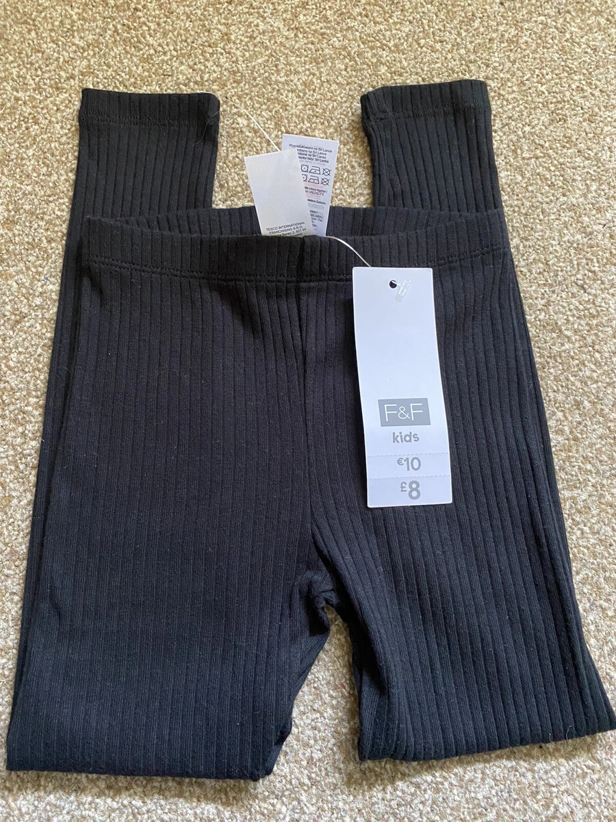 F&F Tesco Black Cotton Leggings Girls 4-5 Years