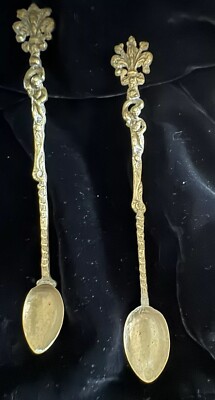 Vintage Ice Tea Spoons Italy Brass Embossed 7.75'' Tall Set of 2  