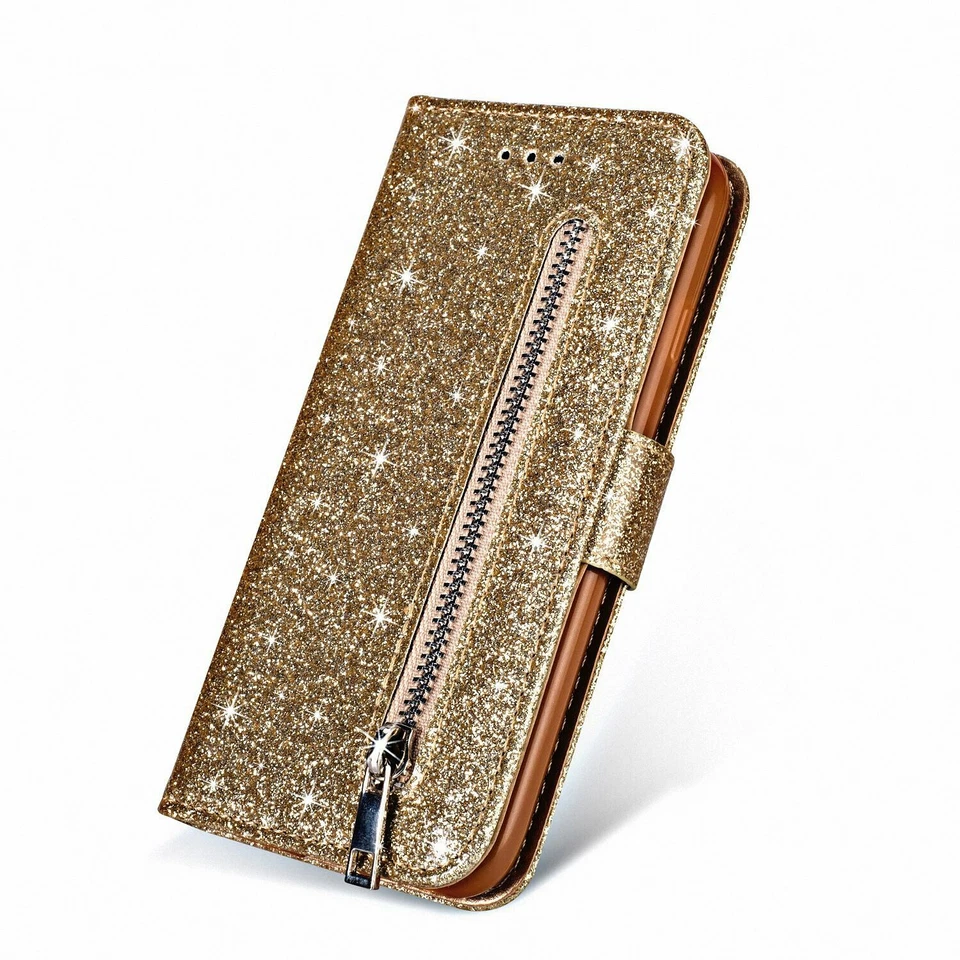 Glitter Bling Leather Zipper Wallet Case For iPhone 14 Air 17 Pro Max 13/12/11/7 - Image 4 of 4