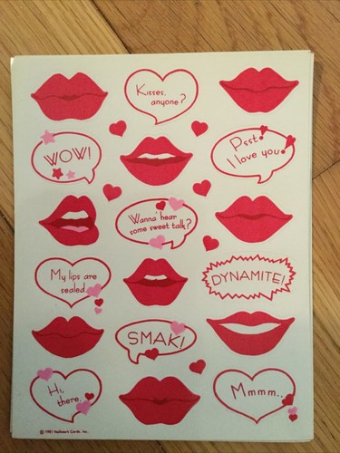 Vintage 1981 Hallmark Valentines Day Sticker Sheet Lips And Messages