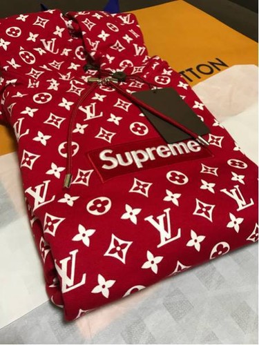 supreme x louis vuitton lv hoodie red box logo size l new nwt ds