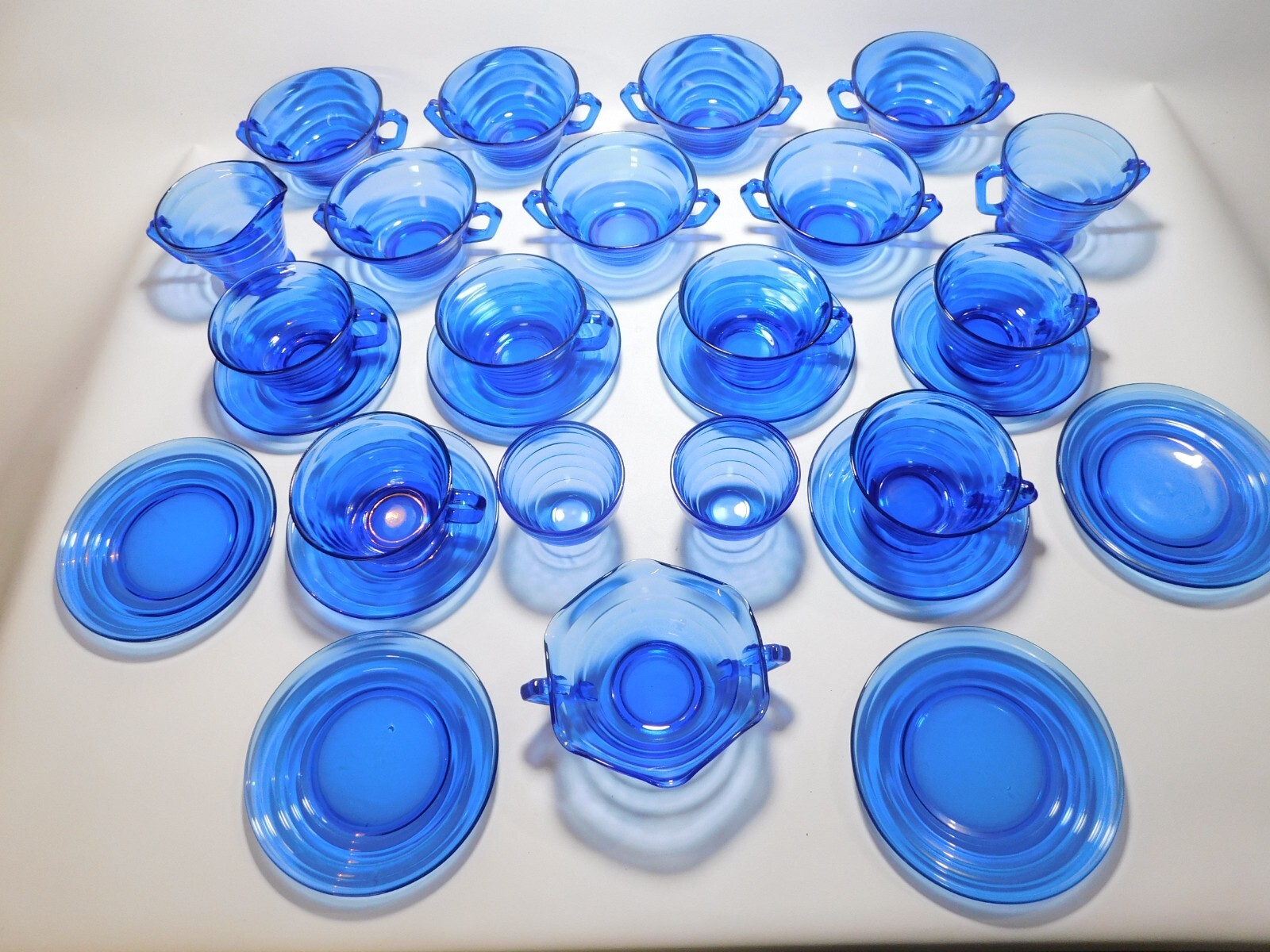 28 Piece Hazel Atlas Cobalt Blue Moderntone Depression Glass Dish Set