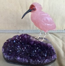 Rose Quartz Ibis on Amethyst 4 3/4"  -Peter Muller