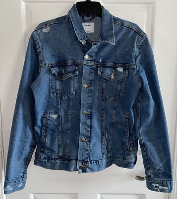Men's Old Navy Flex Stretch Denim Jean Jacket Medium Distressed - Main Image