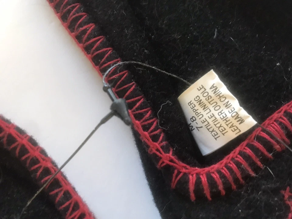 十字绣红玫瑰拖鞋柔软皮革鞋底女式 M 7-8 黑色全新复古 — 第 4/4 张图片