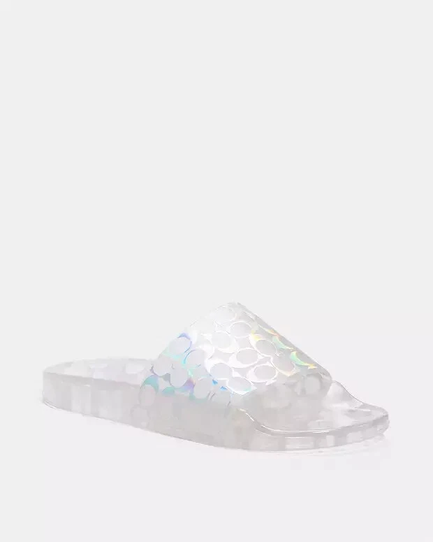Sandalias sin cordones COACH transparentes iridiscentes con logotipo brillante gelatina piscina talla US 7 Foto 4 de 4