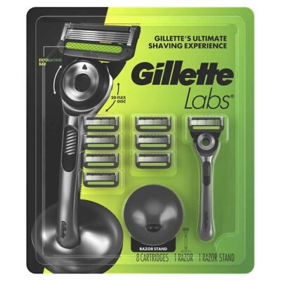 Gillette Labs 1 Razor with Dock + 8 Cartridges - Metal Handle - 5-Blade Razor