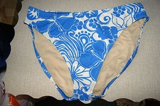 New Victorias Secret Blue  Ivory Floral Mid Scoop Print Bikini Bottom L Large