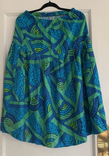 Vtg 80s Private Club Top Skirt Set Multicolor Lg Green Blue Rayon Retro - Picture 6 of 15
