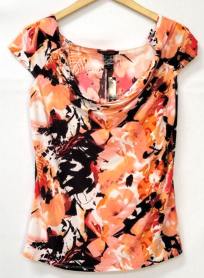 NEW Project Women s XL Draped Cowl Neck Sleeveless Abstract Floral Art Top USA