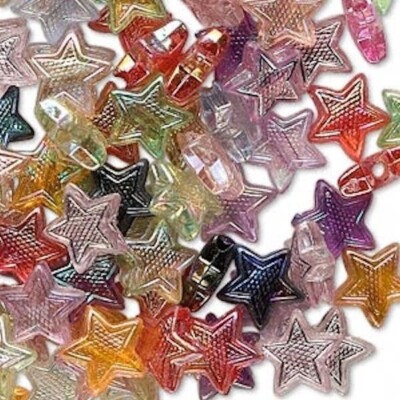 100 Acrylic Iridescent Multi Color 10x9x3.5mm Star Beads Mix *