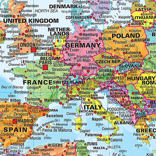 Decorative World Map With Flags Poster Wall Art for School Classroom Educational - Picture 3 of 10