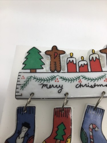 Vintage Ceramic Merry Christmas W/Hanging Stockings Brooch Approximately 3 1/4" - Picture 13 of 14