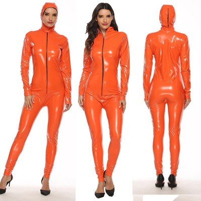 Sexy Women PVC Leather Leotard Rompers 