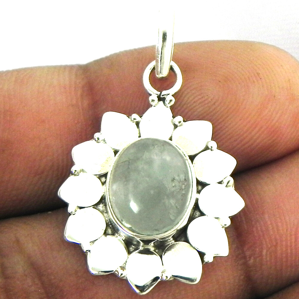 Pendentif En Argent 925 Avec Calcédoine Bleue Naturelle - Forme De Larme, Monture à Griffes