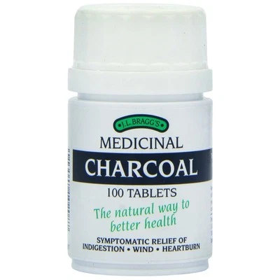 J.L BRAGGS MEDICINAL CHARCOAL TABLETS FOR INDIGESTION - 100