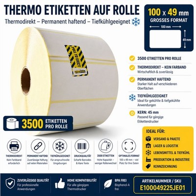 Thermoetiketten 100x49mm 3500/Rolle 45mm Kern tiefkühlgeeignet permanent