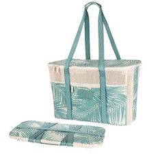 ALOHA Collection CleverMade Collapsible Beach Tote Bag Teal With Palm Print NWT