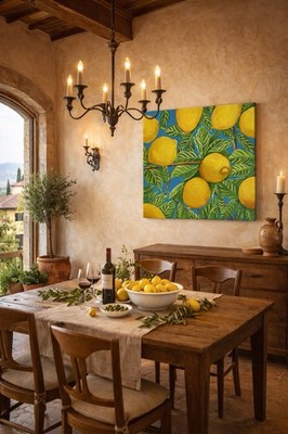 Lemon Tree Painting 24x24 Citrus Kitchen Wall Art Mediterranean Coastal Decor