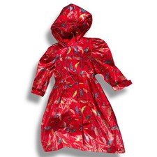 Vtg Mousefeathers red waxy raincoat umbrellas girls small medium Neiman Marcus