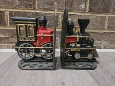 Vintage Cast Iron Metal Railroad Train Locomotive Bookends