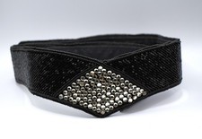 Vintage 1970s  1980s Black Beaded Rhinestone Belt Statement Waist Belt Size 26