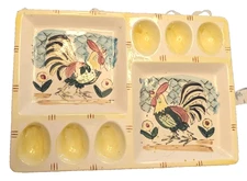 Vintage Hand Painted Rooster Deviled Egg Platter Ceramic Great Condition 