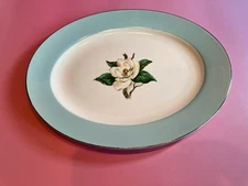 Homer Laughlin Lifetime China Co. Turquoise Magnolia Oval 11.75" Serving Plate