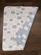 Pottery Barn Kids Blue White Elephant Baby Blanket 30x40  Crib Reversible Boy