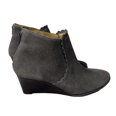 Jack Rogers Gray Suede Ankle Booties Women s Size 8 Scalloped Western Heel