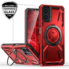 For Moto G 5G 2024 Ring Case Magnetic Metal 360 Rotatable Stand Tempered Glass